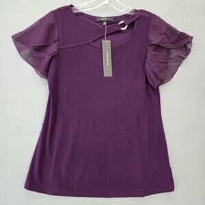 Atelier 29 Purple Shirt NEW Stretch Round Neck Short Flutter Sleeves Women S Top